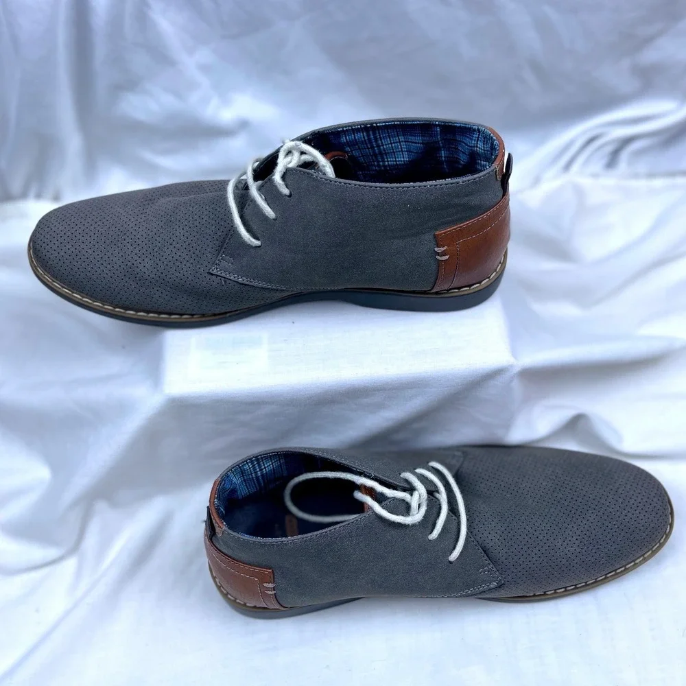 George Mens Grey Perforated Chukka Boots Brown Heel Accent Size 11 Casual Office